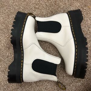 White Chelsea Platform Boots with Black Elastic Panels